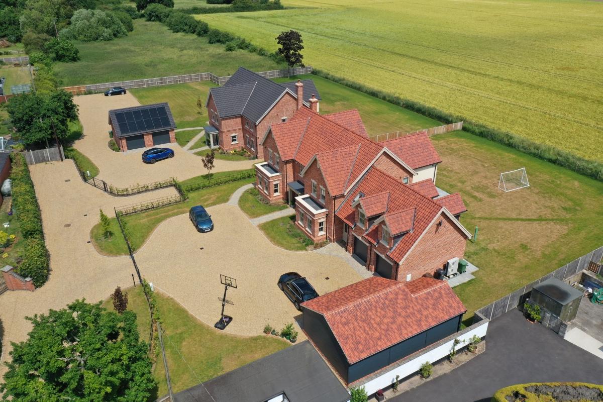 Orchard Homes Plot 2 Bracon Ash Aerial Front Exterior Drone-min
